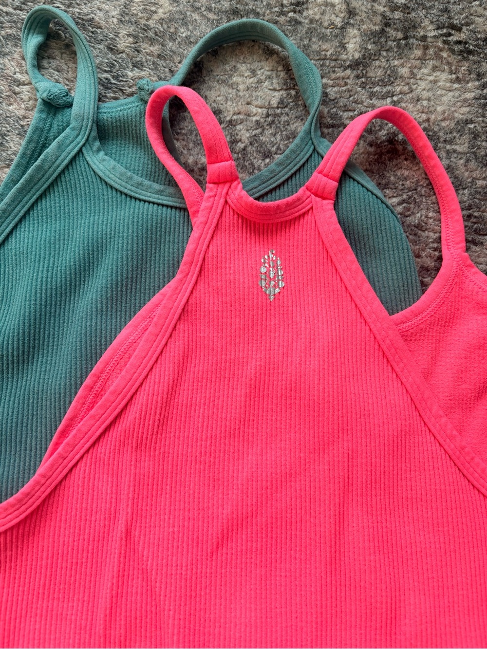 FP Movement by Free People Happiness Cropped Ribbed Tanks in Teal / Hot Pink - Picture 2 of 2